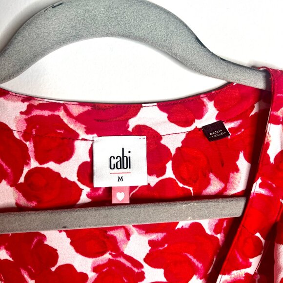 CAbi Rosy Top Style #4350 Button-Up Chiffon Ruffle-Neck Rose Print Sz Medium - Picture 3 of 5